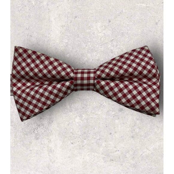 TOMMY HILFIGER Silk Bow Tie Red White Tartan W:2.4" EUC - Picture 1 of 2